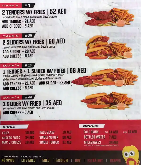 Dave&rsquo;s Hot Chicken&nbsp;Menu USA