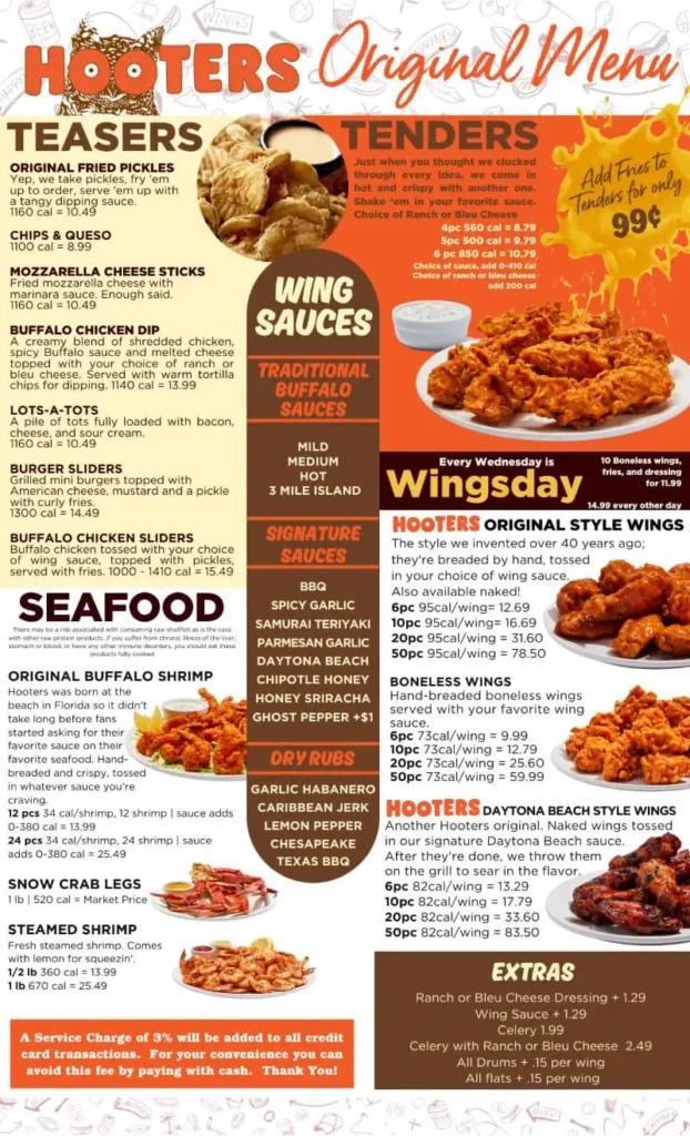 Hooters Menu USA