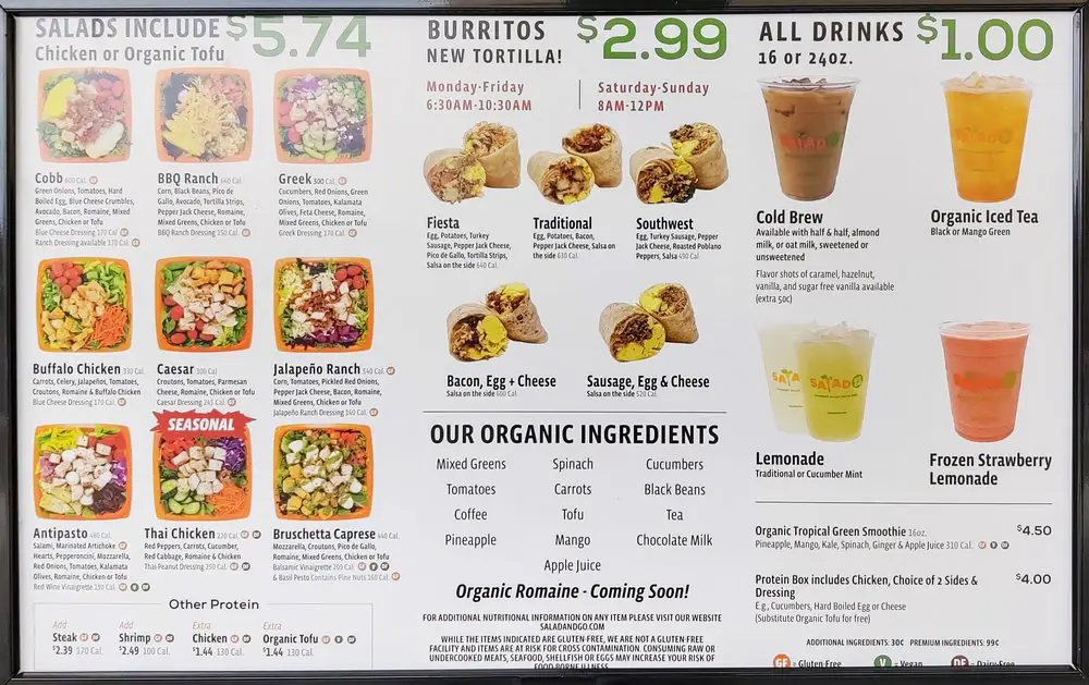 Salad and Go Menu USA Prices 2026