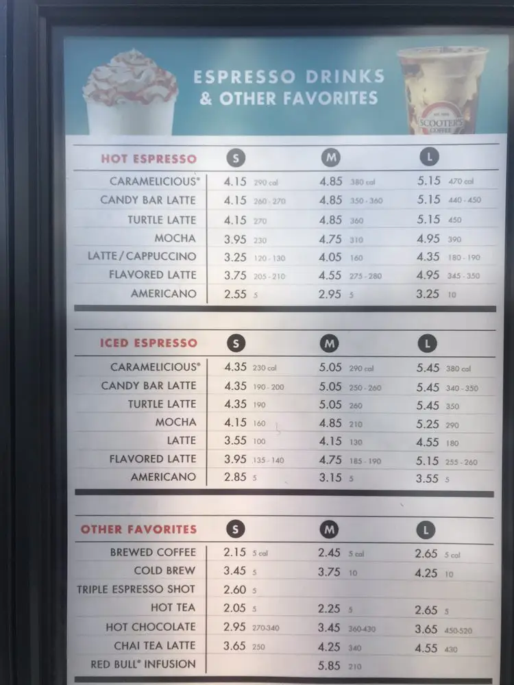 Scooter&rsquo;s Coffee&nbsp;Menu USA Prices
