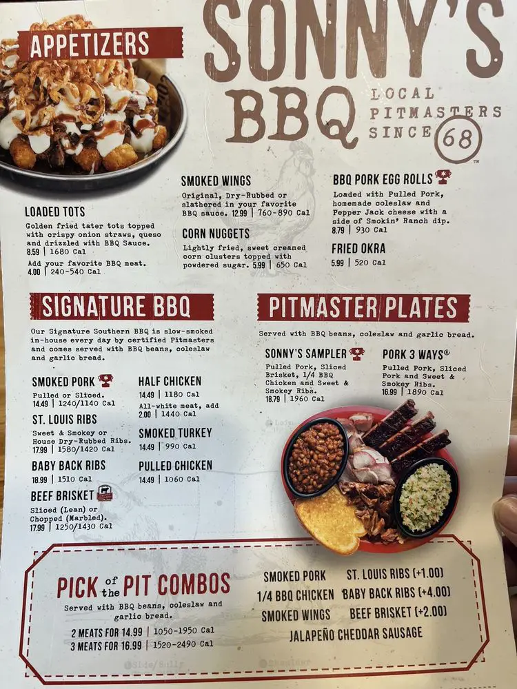 Sonny&rsquo;s BBQ Menu usa