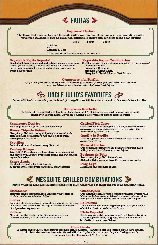 Uncle Julio&rsquo;s&nbsp;Menu USA