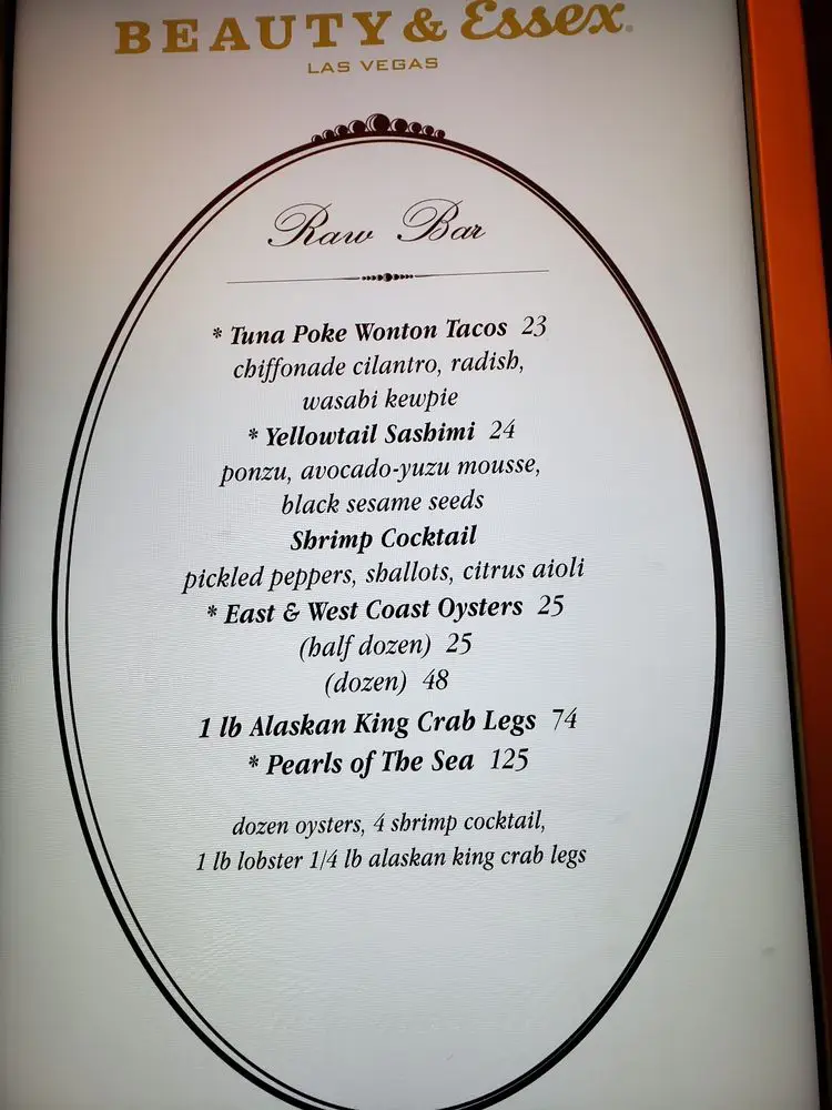 Beauty and Essex New York Menu USA Prices  2026