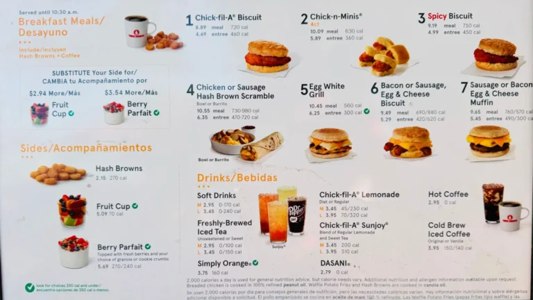 Chick fil A Menu USA Prices