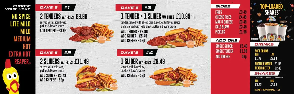 Dave’s Hot Chicken Menu USA Prices 2026