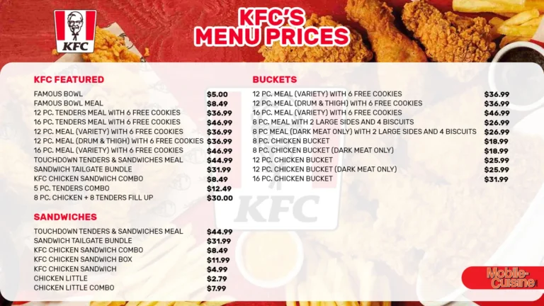 KFC Menu USA Prices
