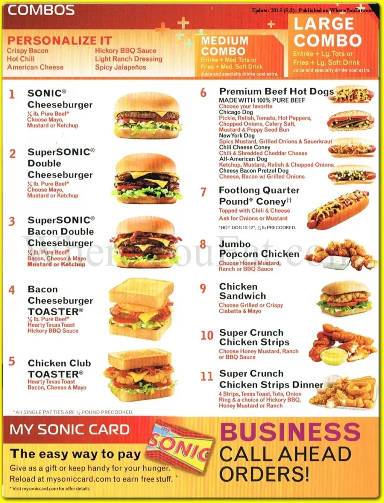 Sonic Menu USA Prices