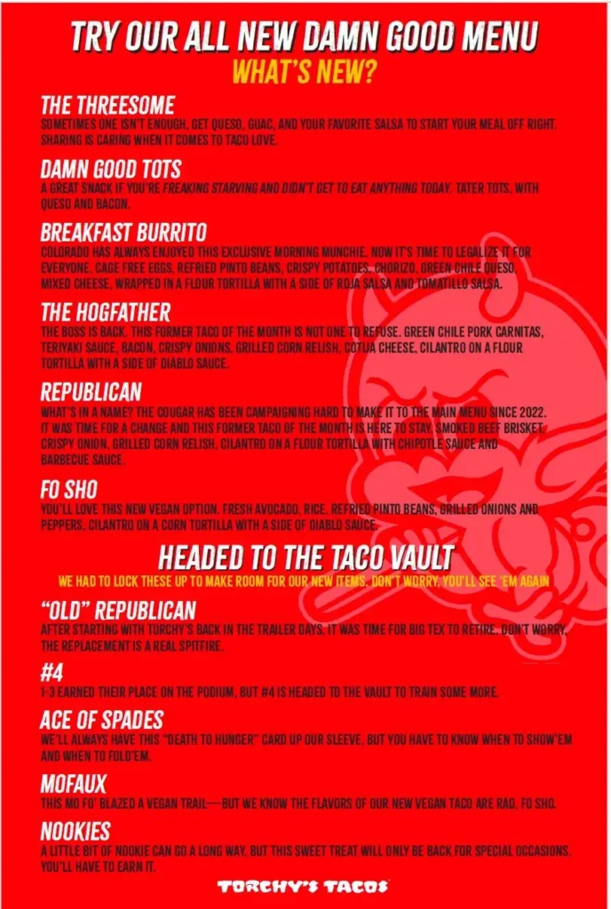 Torchy&rsquo;s Tacos Menu USA