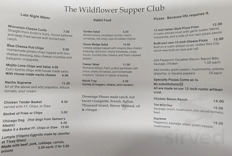 Wildflower Menu USA Prices