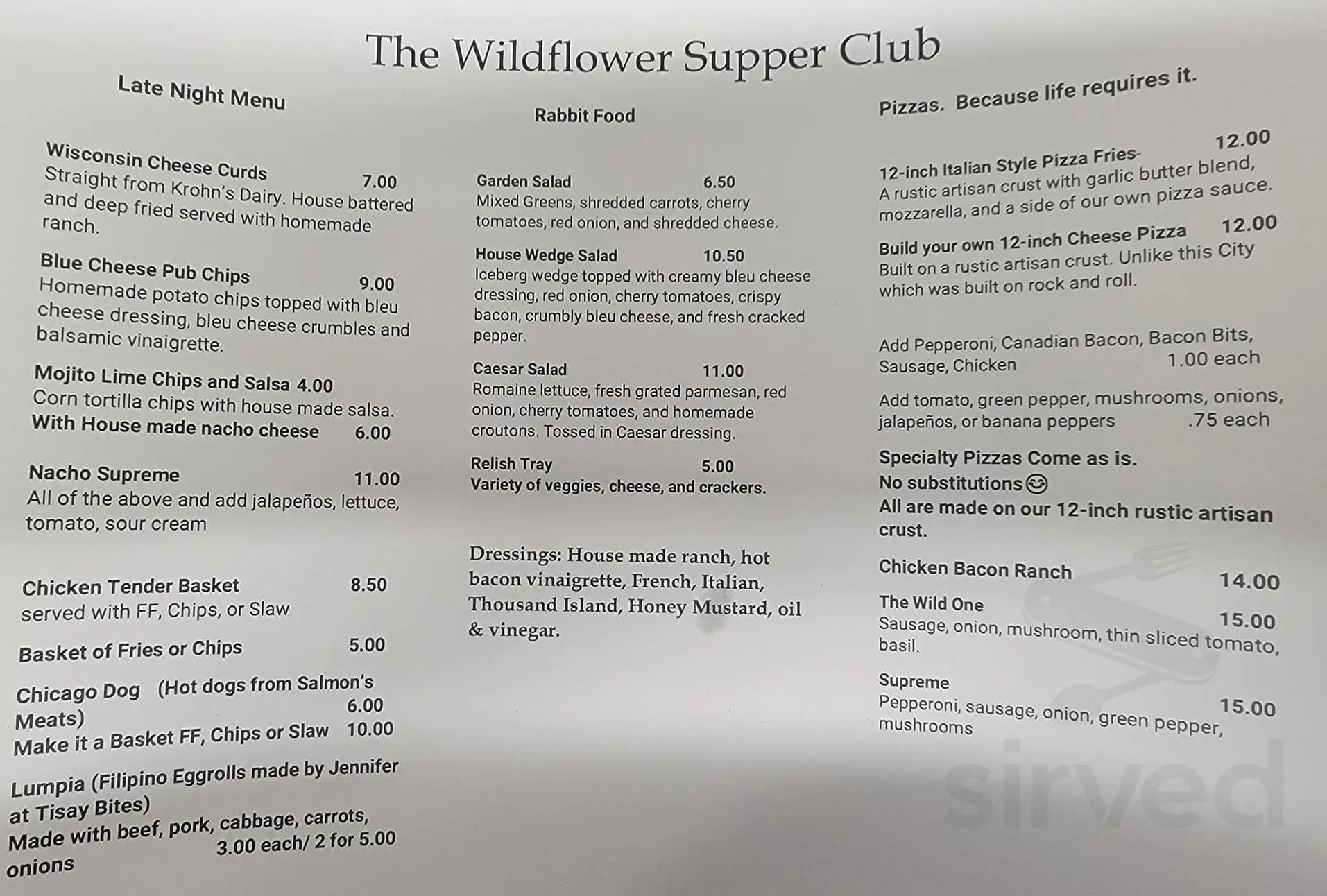 Wildflower Menu USA Prices 2026