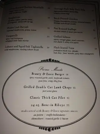 Beauty & Essex Las Vegas Menu USA Prices
